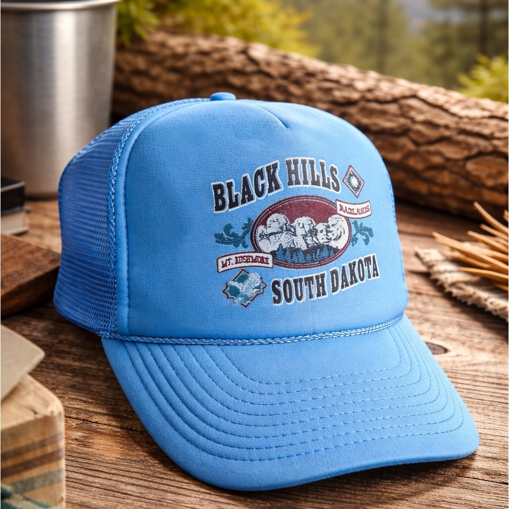 Vintage 90s Black Hills South Dakota Mount Rushmore Mesh Trucker Hat Snapback
